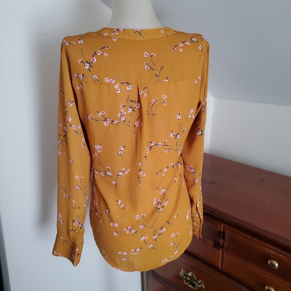 Express Mustard Floral Top XS - Picture 3 of 6
